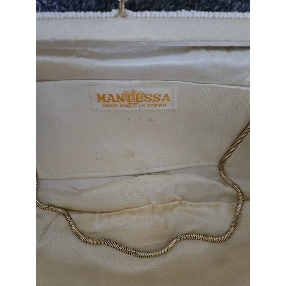 Mantessa Beaded Clutch Ivory Scroll Evening Bag Made Japan Bridal 1950 Vintage - Picture 4 of 7